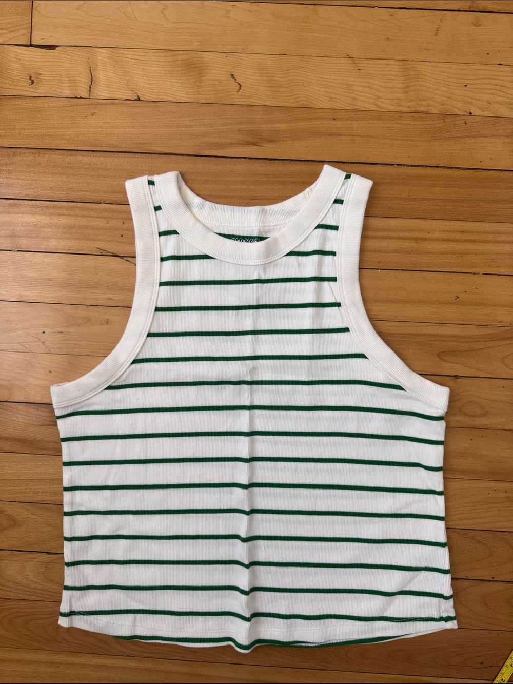 2/$16 Old Navy White Knit Top with Green Stripes